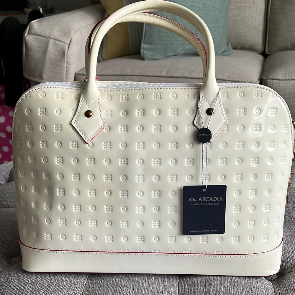 Arcadia Cream Satchel with Textured Design and Structured Shape New With Tags